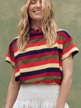 THE GREAT. Boxy Crew In Playa Stripe Sz 0
